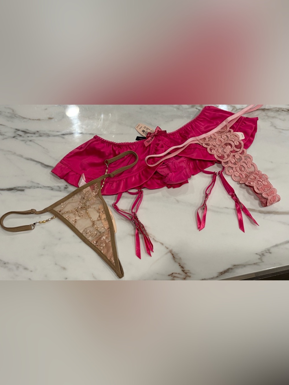 NWT LOT OF 3 Size S Victoria's Secret VS Jeweled Thong Lace Garter Panty